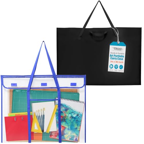 ZKOO Art Portfolio Bag (Black, 24" * 36") + Bulletin Board Bag, Transparent