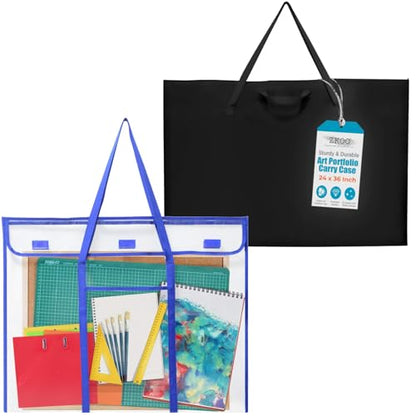 ZKOO Art Portfolio Bag (Black, 24" * 36") + Bulletin Board Bag, Transparent