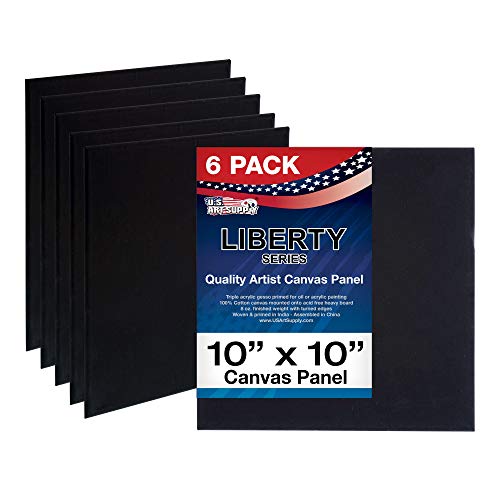 U.S. Art Supply 10 X 10 Inch Black Art Canvas Board Panels 6 Pack - 8 Ounce Heavyweight Cotton Acid Free Canvases for Painting Acrylics and Watercolor (1 Case of 6 Single Canvas Painting Panels) - size: 10" x 10"
