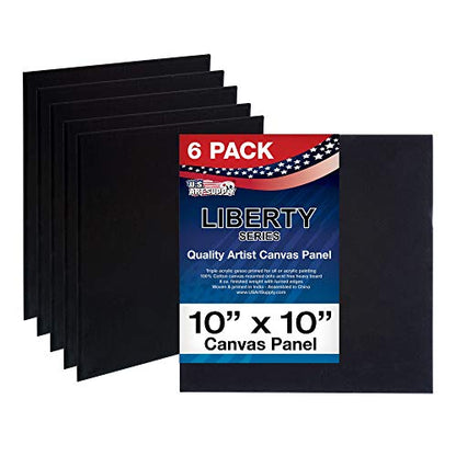 U.S. Art Supply 10 X 10 Inch Black Art Canvas Board Panels 6 Pack - 8 Ounce Heavyweight Cotton Acid Free Canvases for Painting Acrylics and Watercolor (1 Case of 6 Single Canvas Painting Panels) - size: 10" x 10"