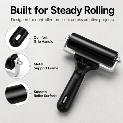 PhotonOcean 3-Pack Rubber Brayer Rollers for Crafting, Printmaking | Hard rubber craft rollers (2.4", 4", 7.9") for gluing, stamping, wallpaper and vinyl application.