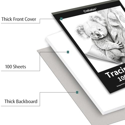 Crehatos 8.5" x 11" Tracing Paper, Translucent Tracing Pad, 100 Sheets 38lb/60gsm Vellum Art Paper | 38lb/60gsm Vellum Art Paper for Drawing, Sketching, Overlays - size: 8.5" x 11" (100 Sheet)