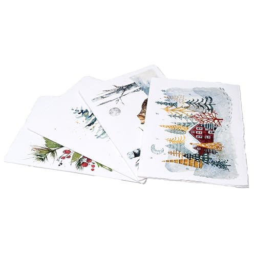 WANDERINGS Handmade Deckle Edge Blank Greeting Cards & Envelopes – Sympathy, Memorial & Thank You Cards – 300 GSM Cotton Paper – 20 Cards (4 Designs) – 5x7 Artisan Cards - color: Northern Art
