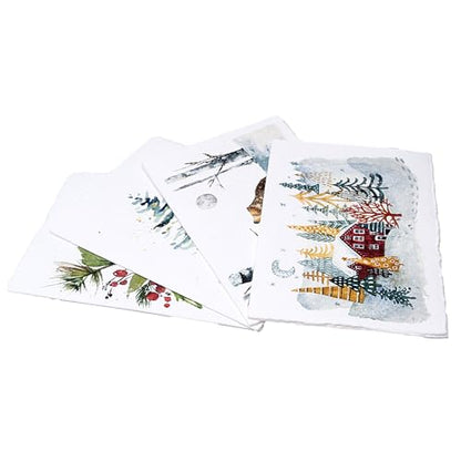 WANDERINGS Handmade Deckle Edge Blank Greeting Cards & Envelopes – Sympathy, Memorial & Thank You Cards – 300 GSM Cotton Paper – 20 Cards (4 Designs) – 5x7 Artisan Cards - color: Northern Art