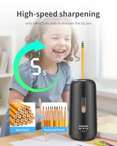 Rechargeable Electric Pencil Sharpener, Auto in & Out, Black | Adjustable Sharpness, Easy to Clean, Fast Sharpening, for 6-8mm Pencils Students, Teachers, Artist, Classroom, School, Office - color: Black