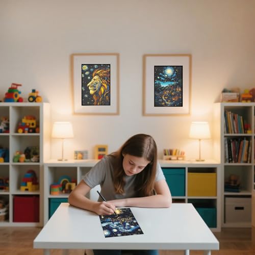Glow in The Dark Scratch Art Kit - 8 Sheet Rainbow Scratchboards(A5) | Creative Engraving Craft Supplies for Teens & Adults | DIY Projects & Sketching Activity | ASMR Stress-Relieving(Castles/Animals) - color: Castles/Animals