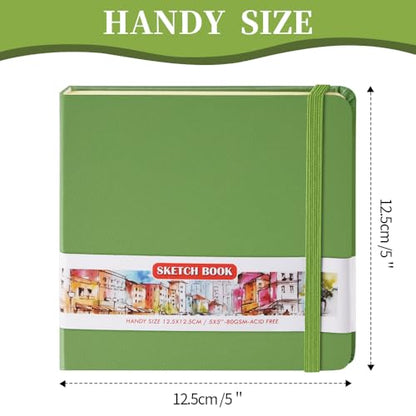 5x5 Pocket Sketch Book,80gsm Hardcover Art Sketchbook for Drawing Journal - color: PU Cover-5x5in-Green