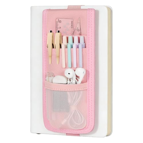 MoKo Elastic Pen Holder for Notebook with Zipper Pocket, Pink - color: Pink