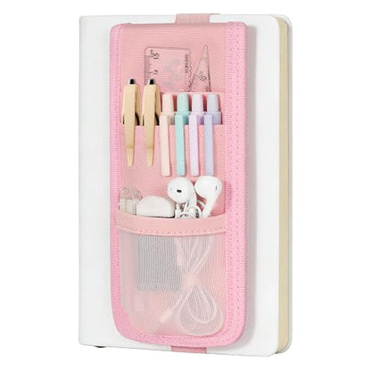 MoKo Elastic Pen Holder for Notebook with Zipper Pocket, Pink - color: Pink