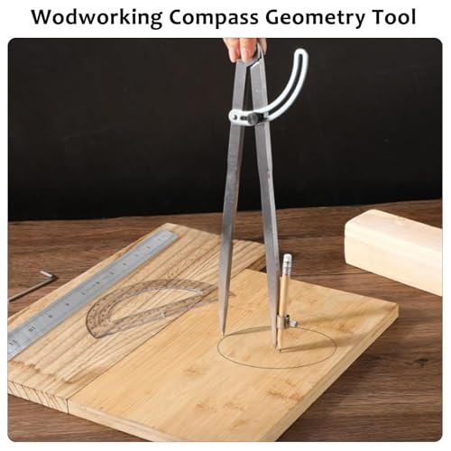 12 Inch Compass Geometry Tool Drawing Compass with Pencils | Includes Large Compass 12 Inch Ruler 6 Inch Protractor and 2 Pencils for Woodworking Carpenter Drafting - size: 12 inches+2 Pencils
