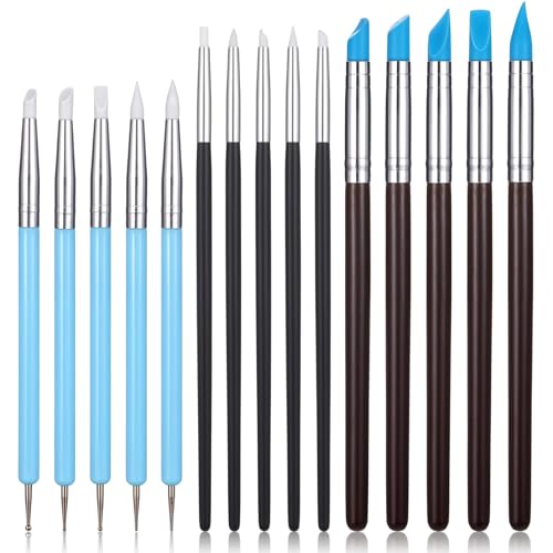 15PCS Silicone Clay Sculpting Tool, Pottery Tools Modeling Dotting Tool Resin Stippling Embossing Tools for DIY Crafts, Modeling, Nail, Painting, Embossing, Sculpting Pottery