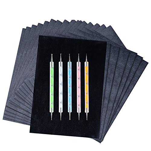 200 Sheets Carbon Paper Black Graphite Paper Transfer Tracing Paper and 5 Pieces Ball Embossing Styluses for DIY Woodworking, Paper, Canvas and Other Art Craft Surfaces - color: Black