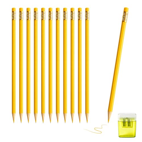 12 Pcs Yellow Pencils with Eraser for Kids HB Erasable Pencils Pre-Sharpened Professional Wooden Pencils Set, Ideal for School Writing, Drawing, Sketching, Coloring and Creative Projects(Yellow) - color: Yellow