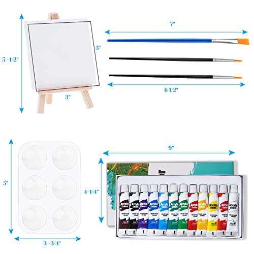 Mini Canvas and Easel, Cridoz 47 Pieces Small Canvas Painting Set Includes Mini Easel, Acrylic Paint, Paintbrushes and Palette for Artists Art Party Sip and Paint Night - style: 4x4 inch