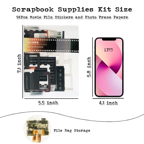 Diuhofart 94Pcs Scrapbooking Supplies Kit, Old Film Strips Photo Frames for Junk Journal Supplies, Scrap Booking Cutouts Papers Scrapbook Materials, Quote Stickers for Journaling, Collage - color: Classic Movie Filstrip Kit