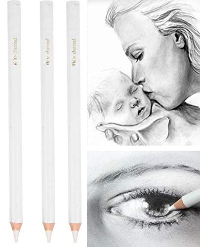 3 Pack Professional White Charcoal Pencils Set Sketch Highlight Colored Pencils Drawing Set Art Painting Supplies Pencils for Drawing, Sketching, Shading, Blending Chalk Pencils for Beginners Artist - color: 3pcs-White Hightlight Pencils