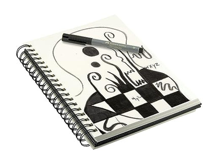 Creative Mark Double Wire Spiral Bound Field Sketch Book [160 Pages - 5 x 11], Black Embossed Leatherette Journal, Light Cream Acid-Free Paper, Perfect for Dry Media and Drawing - size: 5 x 11" - Single