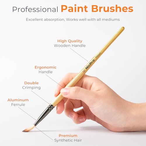 Nicpro 26pcs Professional Paint Brush Set with Palette Knife & Canvas Roll | Artist Paint Brushes for Acrylic Painting, Oil, Watercolor & Gouache, Adults Art Painting Tools Supplies - color: Burlywood