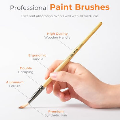 Nicpro 26pcs Professional Paint Brush Set with Palette Knife & Canvas Roll | Artist Paint Brushes for Acrylic Painting, Oil, Watercolor & Gouache, Adults Art Painting Tools Supplies - color: Burlywood