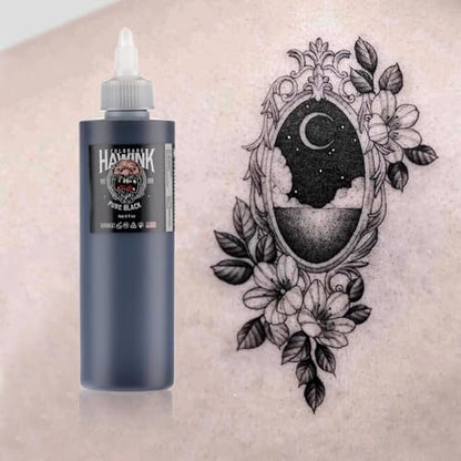 HAWINK Black Tattoo Ink 8oz (240ml) Vegan-Friendly USA Standard Pigment Tattoo Supplies Pure Black TI203-240-001