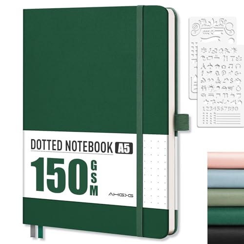 AHGXG Dotted Journal, 150 GSM Paper, 128 Pages, A5 (5.7'' X 8.3'') - color: Dark Green, style: A5-Dotted-150G