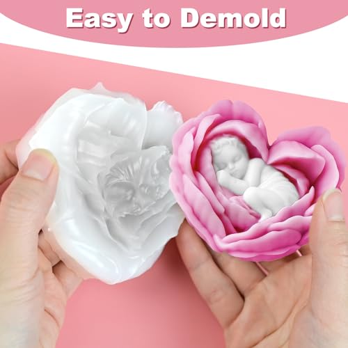 Flower Candle Mold, Angel Baby Heart Shaped Petals Rose Making Mold - color: 1 PCS Baby In Heart-Shaped Flower Silicone Molds