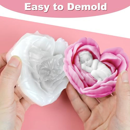 Flower Candle Mold, Angel Baby Heart Shaped Petals Rose Making Mold - color: 1 PCS Baby In Heart-Shaped Flower Silicone Molds