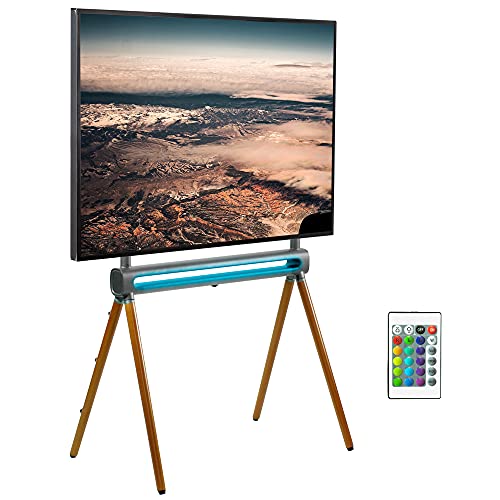 VIVO Artistic Easel 49 to 70 inch LED LCD Screen, Studio TV Display Stand with RGB Lighting, Adjustable TV Mount with 4 Wooden Legs, STAND-TV70D