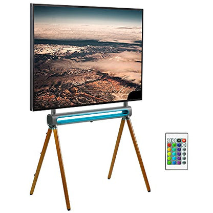 VIVO Artistic Easel 49 to 70 inch LED LCD Screen, Studio TV Display Stand with RGB Lighting, Adjustable TV Mount with 4 Wooden Legs, STAND-TV70D