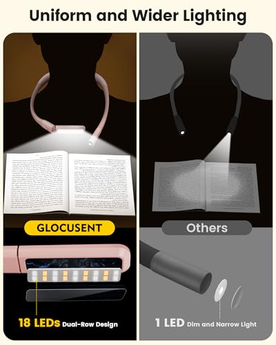 Glocusent Bendable Neck Light, 100 Hours Reading Light for Book Lover Gifts - color: Pink