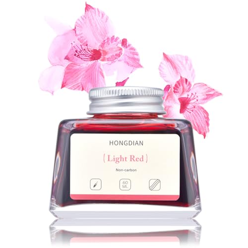 Hongdian Fountain Pen Bottled Ink Light Red Color, 60ml Non Carbon Inkwell Bottle, Artist Calligraphy Ink - color: Light Red