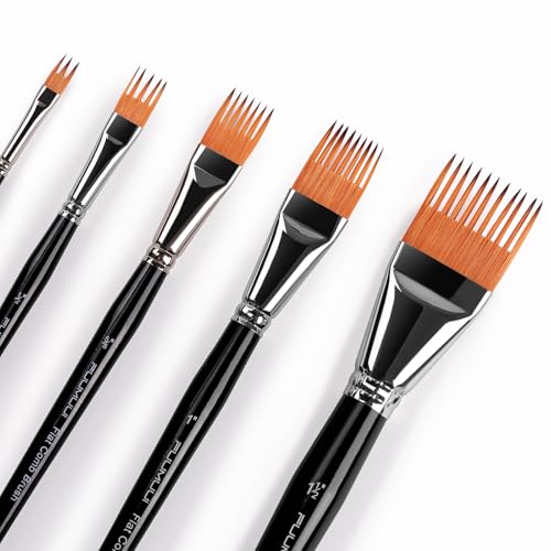 Fuumuui Grainer Brush Set–5pcs Professional Flat Comb Brushes for Unique Texture Painting Perfect for Artists Acrylic, Watercolor and Oil - style: Flat