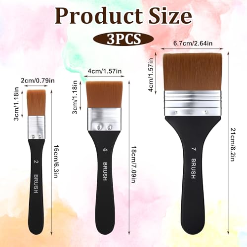 3Pcs Wide Flat Acrylic Paint Brushes for Acrylic Painting Large Nylon Artist Paintbrushes Art Varnish Brush for Oil Watercolor Varnish Canvas Painting