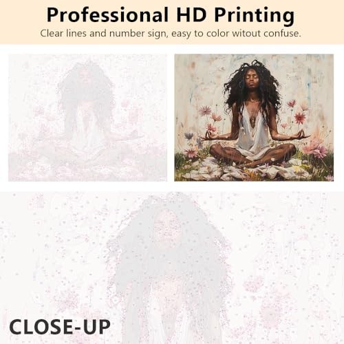 Yoga Women Paint by Number Kits for Adults Beginner, Meditation Theme | africa black women in garden, flowers DIY acrylic painting, wall art, or relaxing with family, without frame, 16"x20"