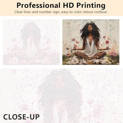 Yoga Women Paint by Number Kits for Adults Beginner, Meditation Theme | africa black women in garden, flowers DIY acrylic painting, wall art, or relaxing with family, without frame, 16"x20"