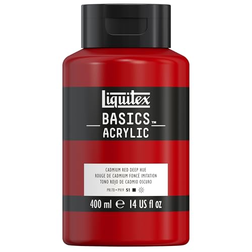 Liquitex BASICS Acrylic Paint, 13.5-oz Bottle, Cadmium Red Deep Hue | Medium Viscosity, Satin Finish, Lightfast, Fine Art Pigments, Range of Opacities, Easy Blending - color: Cadmium Red Deep Hue, size: 13.5 Fl Oz (Pack of 1)