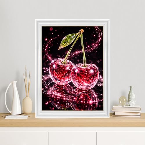 TYPUSOK Cherry Diamond Art Kits for Adults,Round Full Drill 5D Diamond Painting Kits for Beginners,Cherry DIY Diamond Dots Pictures Gem Art Kit,Home Wall Decor 12x16in - color: Cherry