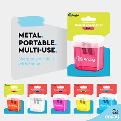 Pencil Sharpener Dual Hole Manual Pink, Jumbo Crayon Sharpener w/Cover & Bin, Handheld Pencil Sharpeners for Large & Standard Pencils, Also Available in Purple, Green, Blue, Red, Grey, 1 Pc –By Enday - color: Pink