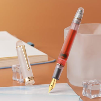 Asvine V126 Vacuum Filling Fountain Pen, Frosted Clear Acrylic Stub Nib 1.1mm Calligraphy Art Drawing Clear Demonstrator Acrylic with Case Set - color: Frosted clear, style: Stub Nib