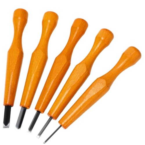 WILLBOND 5 Pcs Wood Carving Tools Set Linocut Chisel Flat Linoleum Kit 1.7mm, 3mm, 4.5mm, 6mm, 7.6mm Wood Carving Knife Woodworking Tools for Detail Roughing Woodblock Printing Woodcut Printmaking