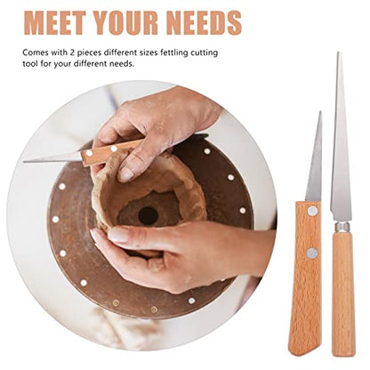 Healifty Clay Fettling Knife Set 2-Piece Wooden Handle Carving Tools for Pottery Sculpting Modeling Wax Carving Craft Cutter Tool for Ceramics and DIY Projects 8.26In