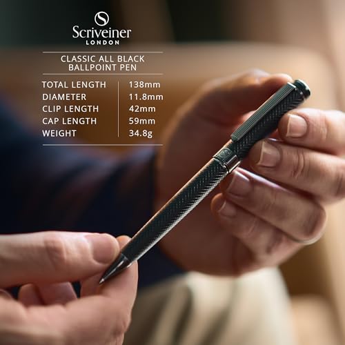 Scriveiner All Black Ballpoint Pen -Stunning Luxury All Metal Matt Black Pen, Schmidt Black Refill, Best Gift Set for Men & Women, Professional Executive Office, Nice Fancy Designer Pens - color: 9. All Black