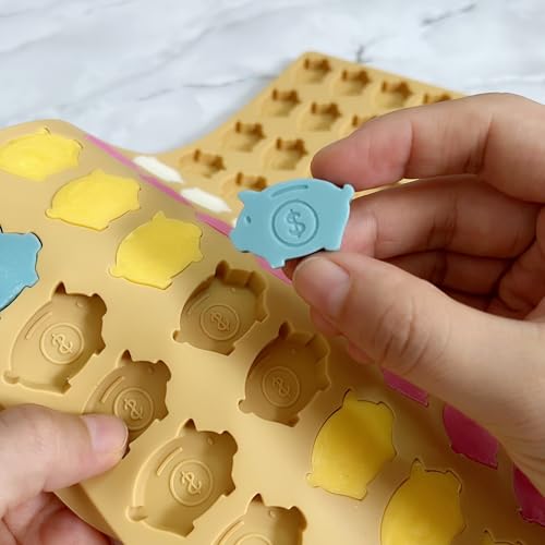 Adorable Piggy Bank Silicone Molds for Homemade Chocolates, Gummies, Candies with Scraper - color: Yellow