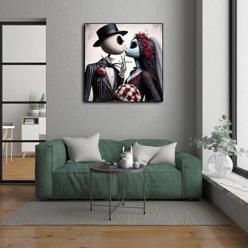 AIBOERL Diamond Art Kits for Adults,Halloween Diamond Painting Wall Decor | Round Drill Jack and Sally Diamond Painting for Beginners DIY Rhinestone 5D Diamond dots(Gemstone Craft)Wall Art Gift 14x14IN - color: DP02343