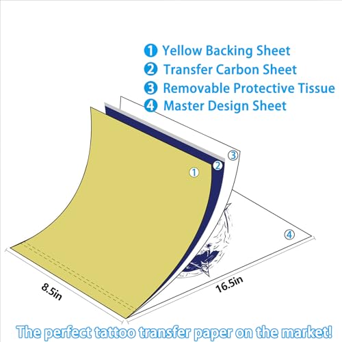 Tattoo Transfer Paper,100 Sheets Premium Tattoo Stencil Paper for Tattooing，4 Layers 8.5" X 16.5"