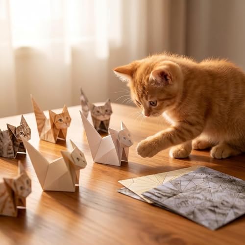 3D Origami Cat Kit, 50 Paper Cats, DIY Craft Kit for Adults & Teens