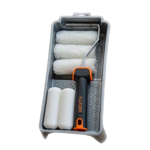 Harden Professional 4 inches 7-Piece Paint Roller Brush Set – Includes Foam & Polyester Acrylic Rollers, Silver Paint Trap, TPR Handle – Ideal for Smooth Finishes on All Paint Types
