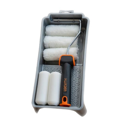 Harden Professional 4 inches 7-Piece Paint Roller Brush Set – Includes Foam & Polyester Acrylic Rollers, Silver Paint Trap, TPR Handle – Ideal for Smooth Finishes on All Paint Types