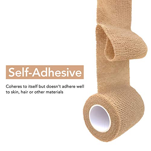RISEN Cohesive Bandage 2” x 5 Yards, 6 Rolls, Self Adherent Wrap Medical Tape, Adhesive Flexible Breathable First Aid Gauze Ideal for Stretch Athletic - color: Tan, size: 6 Count (Pack of 1)