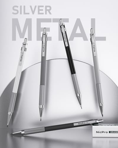 Nicpro 38PCS Art Mechanical Pencils Set in Leather Case | 3 PCS Metal Drafting Pencil 0.5/0.7/0.9/5 PCS 2mm Lead Holder (6B 4B 2B HB 2H 4H Colors) For Sketching With 20 Tube Lead - size: 38PCS